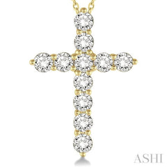 2 ctw Round Cut Diamond Cross Pendant in 14K Yellow Gold with Chain