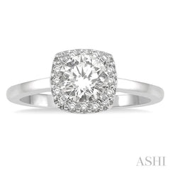 1/3 ctw Cushion Shape Halo Diamond Engagement Ring With 1/4 ct Round Cut Diamond Center Stone in 14K White Gold