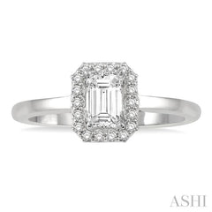 1/3 ctw Round Cut Diamond Engagement Ring With 1/4 ct Emerald Cut Center Stone in 14K White Gold