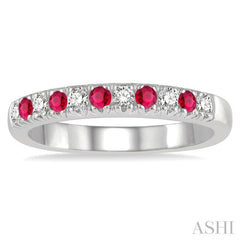 2 MM Ruby and 1/5 ctw Round Cut Diamond Precious Wedding Band in 14K White Gold