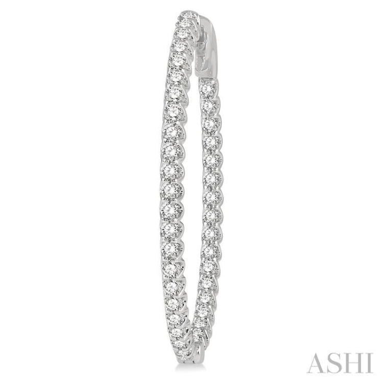 1 1/2 ctw Inside-Out Round Cut Diamond Oval Shape Hoop Earrings in 14K White Gold
