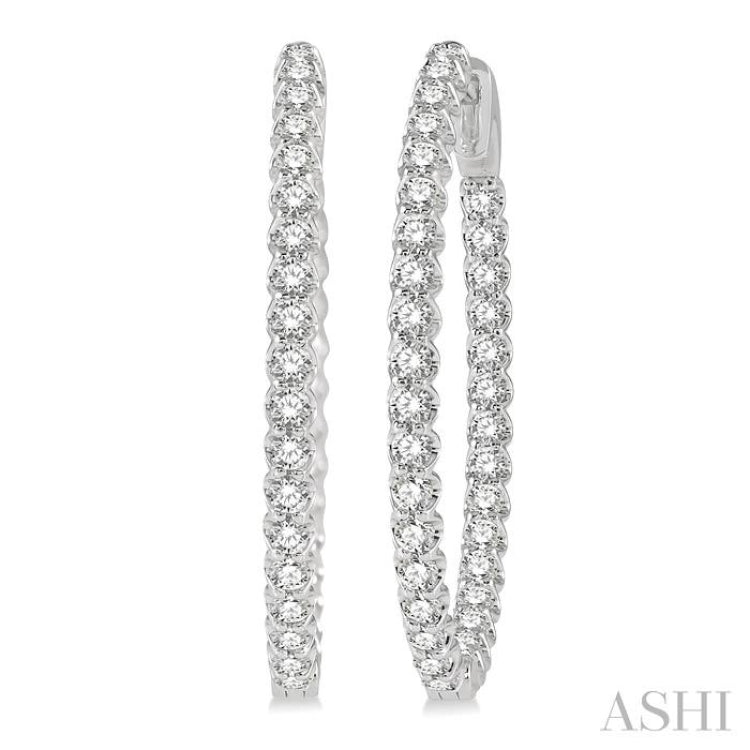 2 ctw Inside-Out Round Cut Diamond Oval Shape Hoop Earrings in 14K White Gold