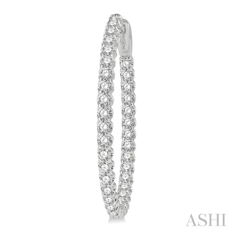 2 ctw Inside-Out Round Cut Diamond Oval Shape Hoop Earrings in 14K White Gold