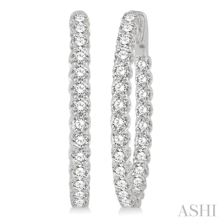 4 ctw Inside-Out Round Cut Diamond Oval Shape Hoop Earrings in 14K White Gold