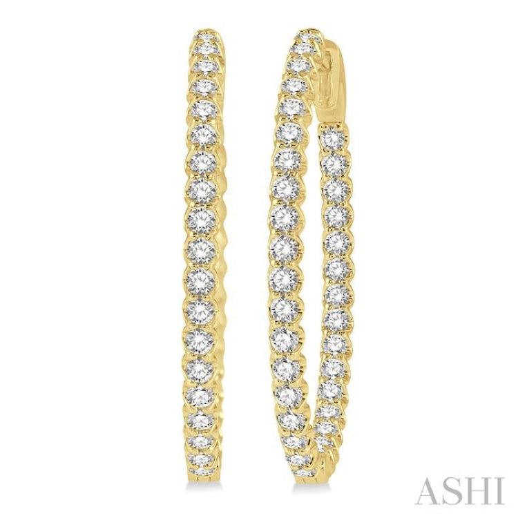 2 ctw Inside-Out Round Cut Diamond Oval Shape Hoop Earrings in 14K Yellow Gold