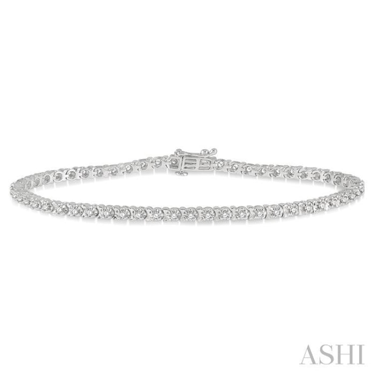 1 ctw Round Cut Diamond Tennis Tulip Bracelet in 14K White Gold