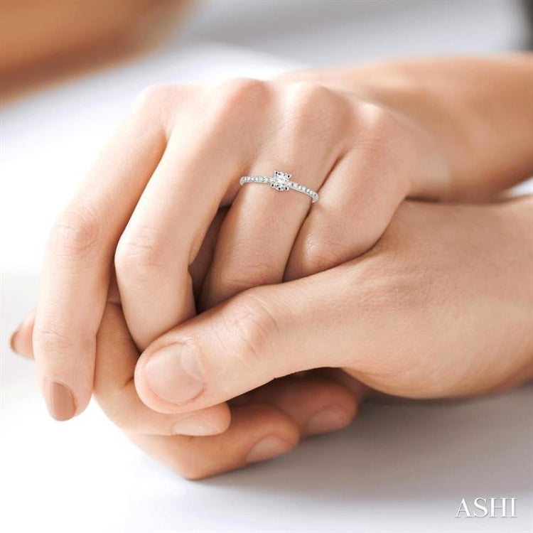 1/3 ctw Diamond Engagement Ring with 1/5 ct Round Cut Center Stone in 14K White Gold