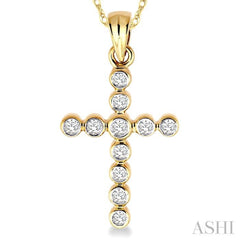 1/4 ctw Round Cut Diamond Cross Pendant in 14K Yellow Gold with Chain