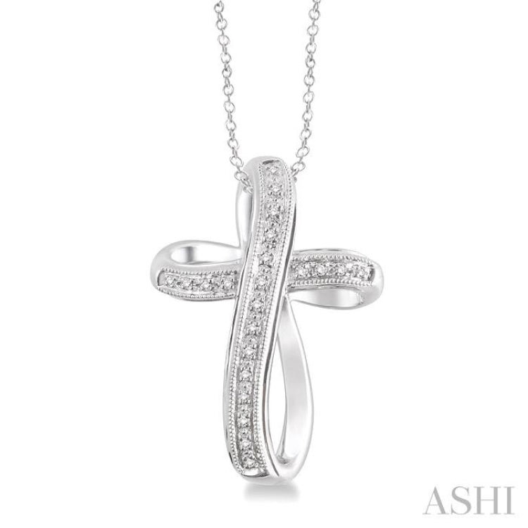 1/10 ctw Single Cut Diamond Cross Pendant in Sterling Silver with Chain