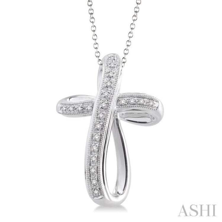 1/10 ctw Single Cut Diamond Cross Pendant in Sterling Silver with Chain