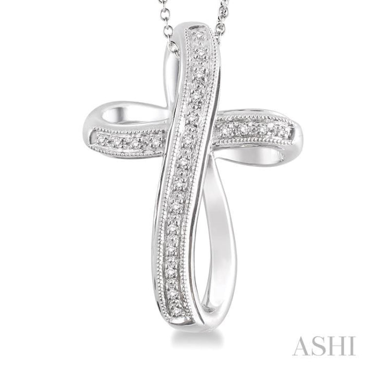 1/10 ctw Single Cut Diamond Cross Pendant in Sterling Silver with Chain