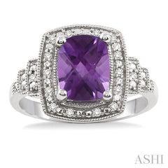 9x7 MM Cushion Shape Amethyst and 1/10 ctw Single Cut Diamond Ring in Sterling Silver