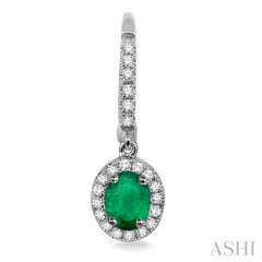 5x3 MM Oval Cut Emerald and 1/4 ctw Round Cut Diamond Earrings in 14K White Gold