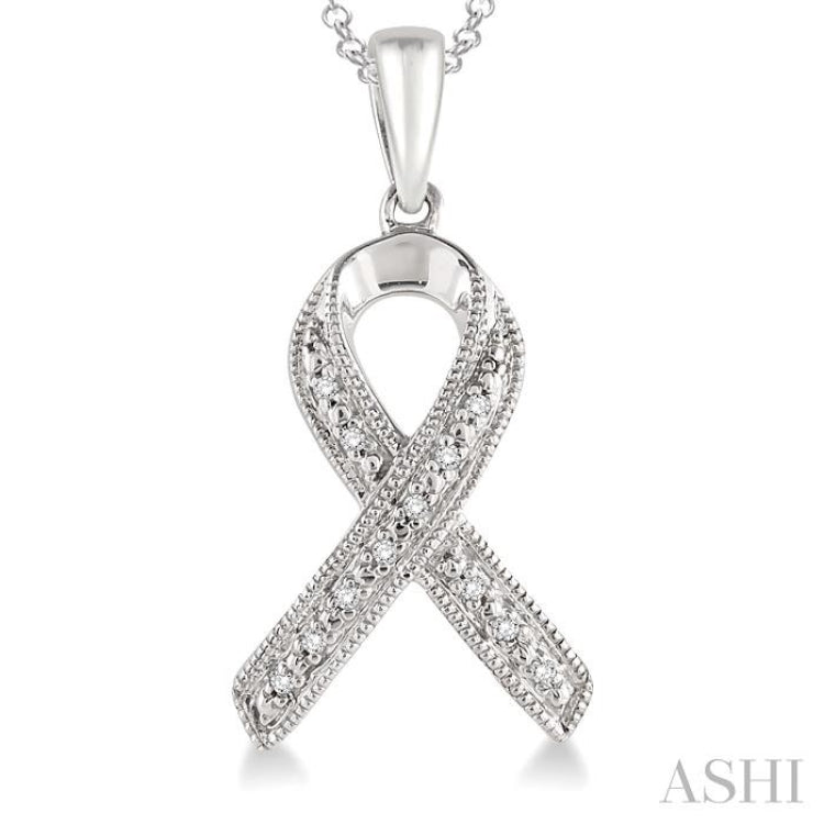 1/20 ctw Single Cut Diamond Support Ribbon Pendant in Sterling Silver with Chain