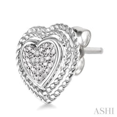 1/20 ctw Single Cut Diamond Heart Earrings in Sterling Silver