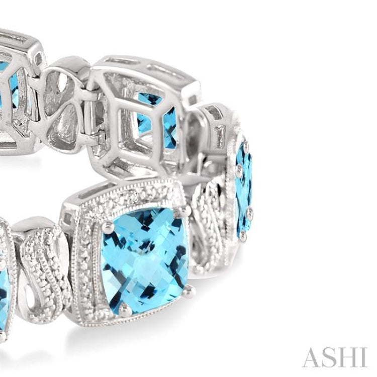 7x7 MM Cushion Shape Blue Topaz and 1/10 ctw Single Cut Diamond Square Shape Bracelet in Sterling Silver