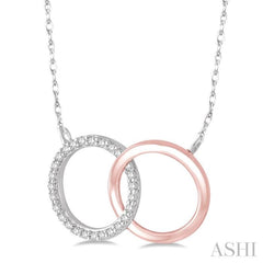 1/6 ctw Round Cut Diamond Circle n Circle Pendant in 14K White and Rose Gold with Chain