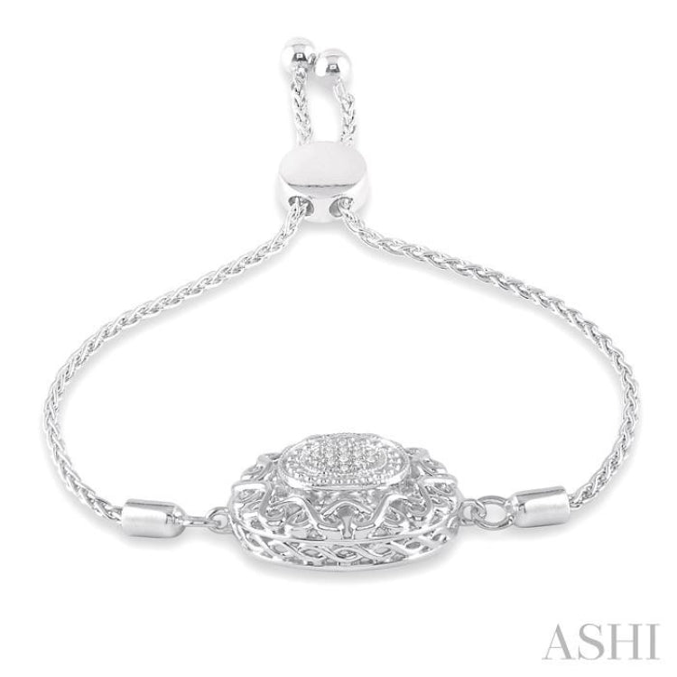1/20 ctw Circular Lattice Medallion Round Cut Diamond Sterling Silver Lariat Bracelet