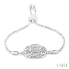 1/20 ctw Circular Lattice Medallion Round Cut Diamond Sterling Silver Lariat Bracelet