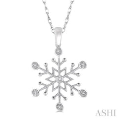 1/50 ctw Snowflake Motif Round Cut Diamond Pendant With Link Chain in 10K White Gold