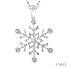 1/50 ctw Snowflake Motif Round Cut Diamond Pendant With Link Chain in 10K White Gold