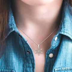 1/50 ctw Snowflake Motif Round Cut Diamond Pendant With Link Chain in 10K White Gold