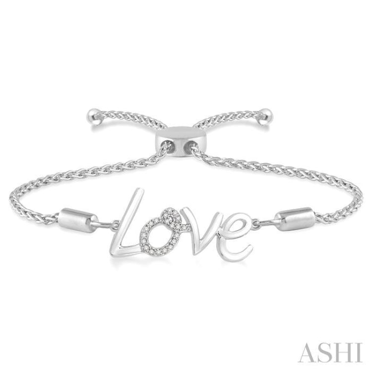 1/20 ctw Love Carved Round Cut Diamond Sterling Silver Lariat Bracelet