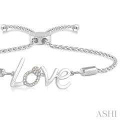 1/20 ctw Love Carved Round Cut Diamond Sterling Silver Lariat Bracelet