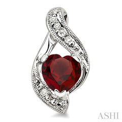 6x6 MM Heart Shape Garnet and 1/20 ctw Single Cut Diamond Earrings in Sterling Silver