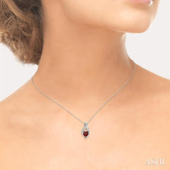 7x7 MM Heart Shape Garnet and 1/20 ctw Single Cut Diamond Pendant in Sterling Silver with Chain