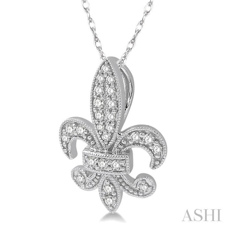1/5 ctw Fleur De Lis Round Cut Diamond Pendant With Link Chain in 10K White Gold