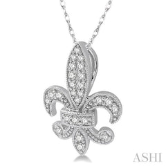 1/5 ctw Fleur De Lis Round Cut Diamond Pendant With Link Chain in 10K White Gold