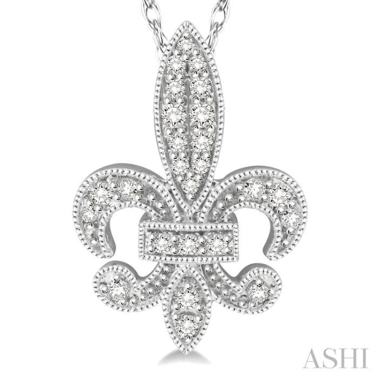 1/5 ctw Fleur De Lis Round Cut Diamond Pendant With Link Chain in 10K White Gold