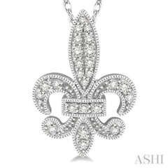 1/5 ctw Fleur De Lis Round Cut Diamond Pendant With Link Chain in 10K White Gold