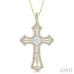 3/4 ctw Lovebright Round Cut Diamond Cross Pendant in 14K Yellow and White Gold
