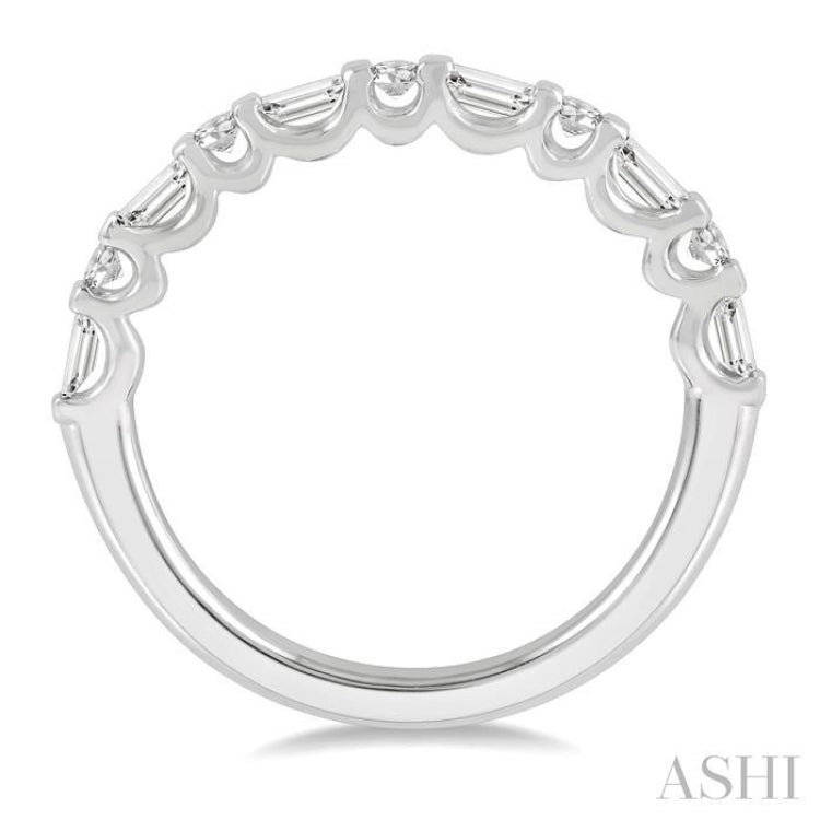 3/8 ctw Baguette and Round Cut Diamond Stackable Band in 14K White Gold