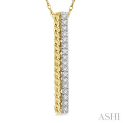 1/6 ctw Rope Bead & Round Cut Diamond Bar Pendant With Chain in 14K Yellow Gold