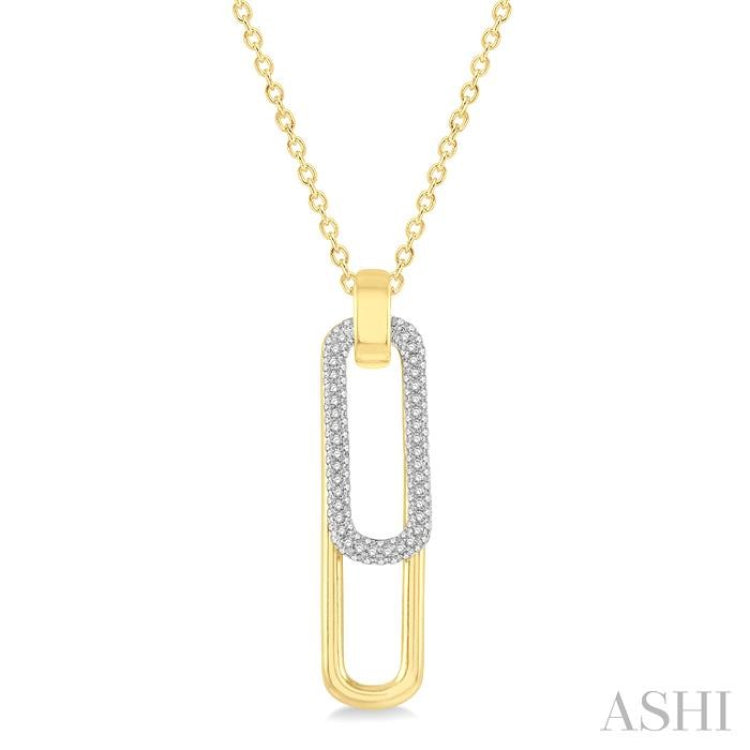 3/8 ctw Two Tone Paperclip Round Cut Diamond Pendant With Chain in 14K Yellow and White Gold