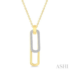 3/8 ctw Two Tone Paperclip Round Cut Diamond Pendant With Chain in 14K Yellow and White Gold