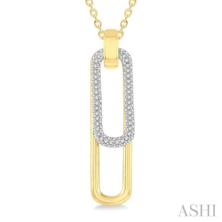3/8 ctw Two Tone Paperclip Round Cut Diamond Pendant With Chain in 14K Yellow and White Gold