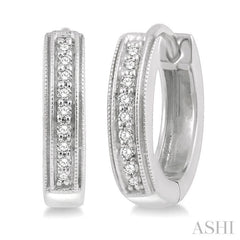 1/10 ctw Scooped Center Round Cut Diamond Huggie Petite Earrings in 10K White Gold