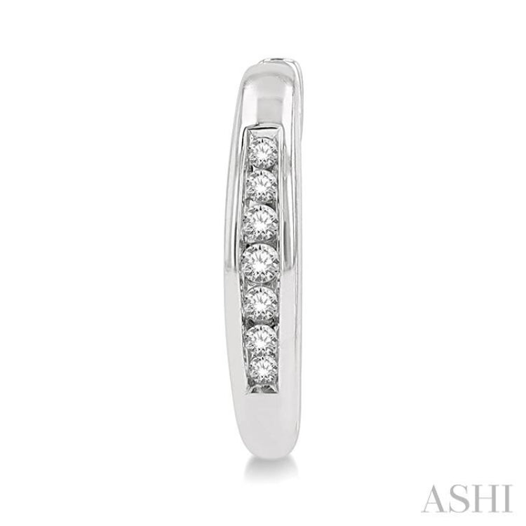 1/10 ctw Inlay Round Cut Diamond Huggie Petite Earrings in 10K White Gold