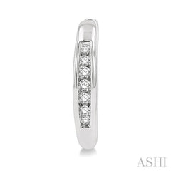1/10 ctw Inlay Round Cut Diamond Huggie Petite Earrings in 10K White Gold