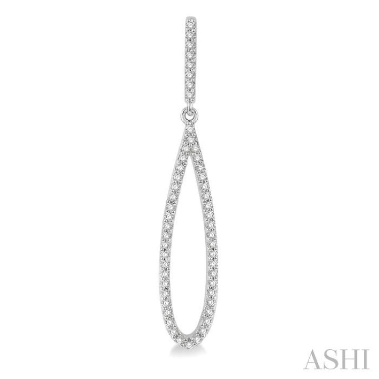 1/3 ctw Open Pear Shape Round Cut Diamond Long Earring in 14K White Gold