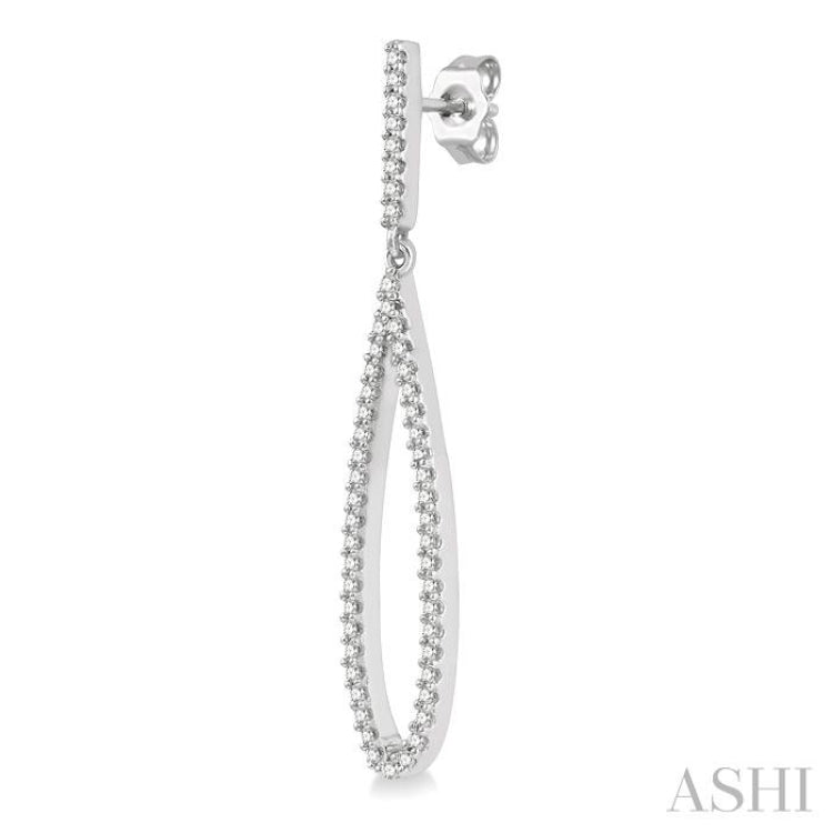 1/3 ctw Open Pear Shape Round Cut Diamond Long Earring in 14K White Gold