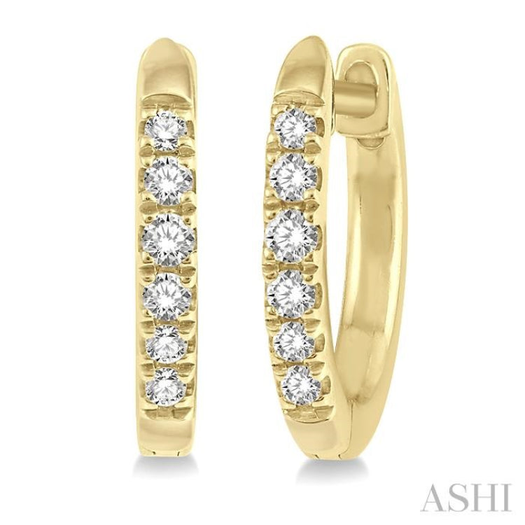 1/8 ctw Round Cut Diamond Huggie Petite Earrings in 10K Yellow Gold