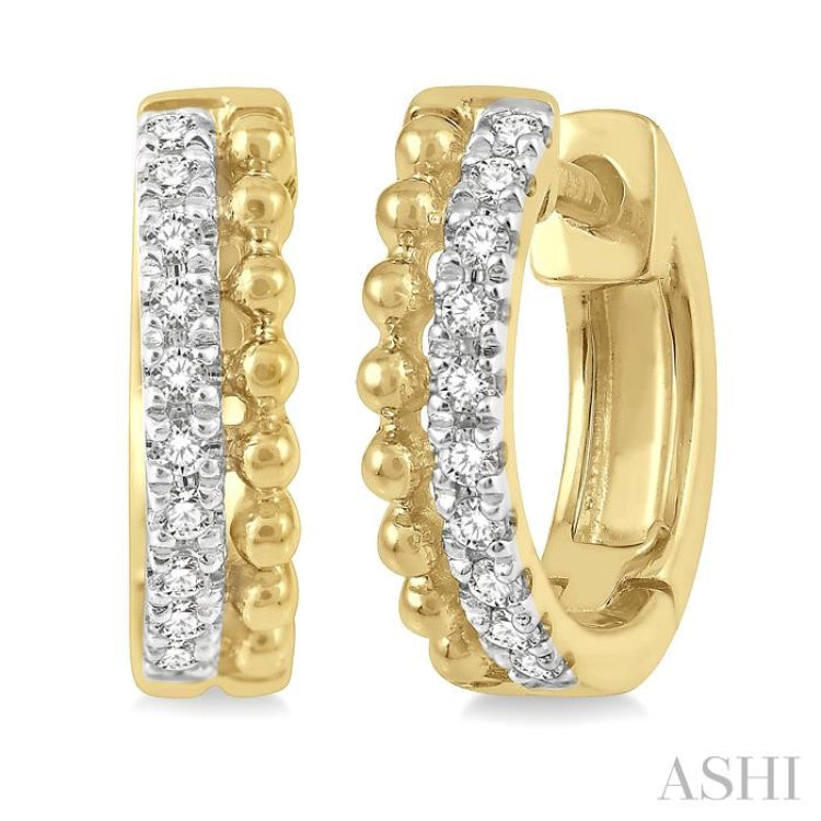 1/10 ctw Circular Bead & Round Cut Diamond Huggie Petite Earrings in 10K Yellow Gold