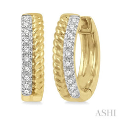1/10 ctw Rope Bead & Round Cut Diamond Huggie Petite Earrings in 10K Yellow Gold