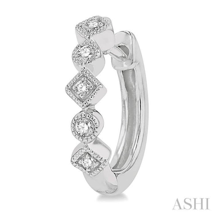 1/10 ctw Circular & Rhombus Mount Round Cut Diamond Huggie Petite Earrings in 10K White Gold