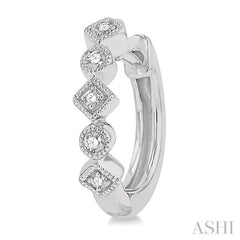 1/10 ctw Circular & Rhombus Mount Round Cut Diamond Huggie Petite Earrings in 10K White Gold